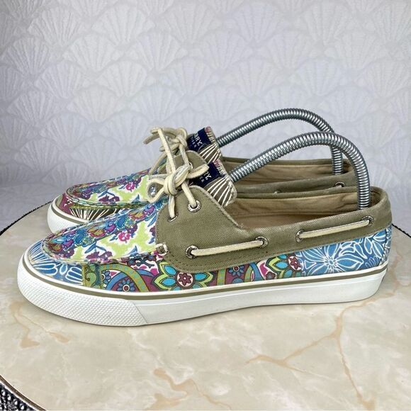 Sperry Shoes Women 8.5 Blue Purple Floral Print Bahama Casual Slipon Boat Loafer - Picture 6 of 10